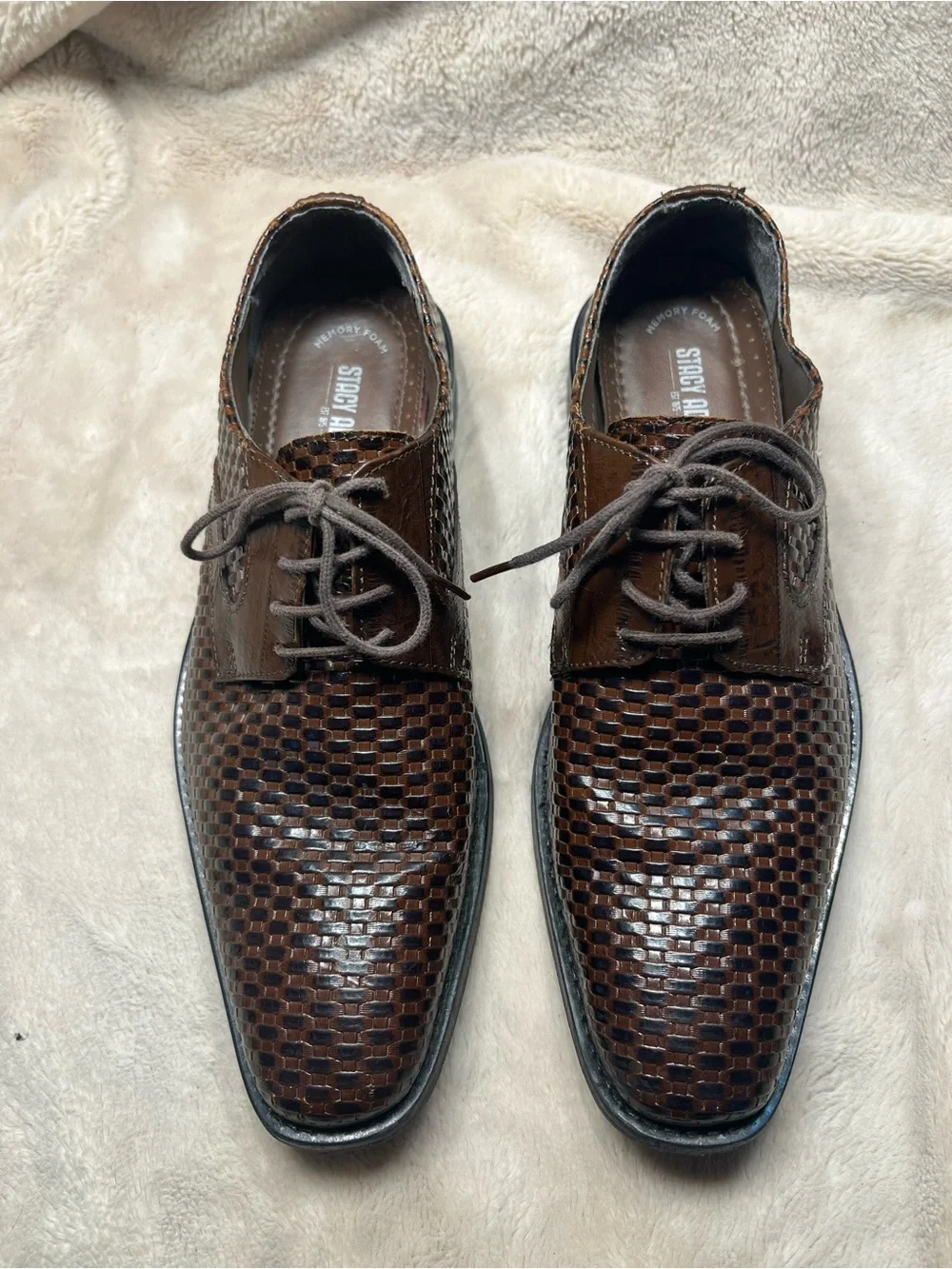 Stacy Adams Sanfillipo cognac basket weave print leather shoes size 8.5